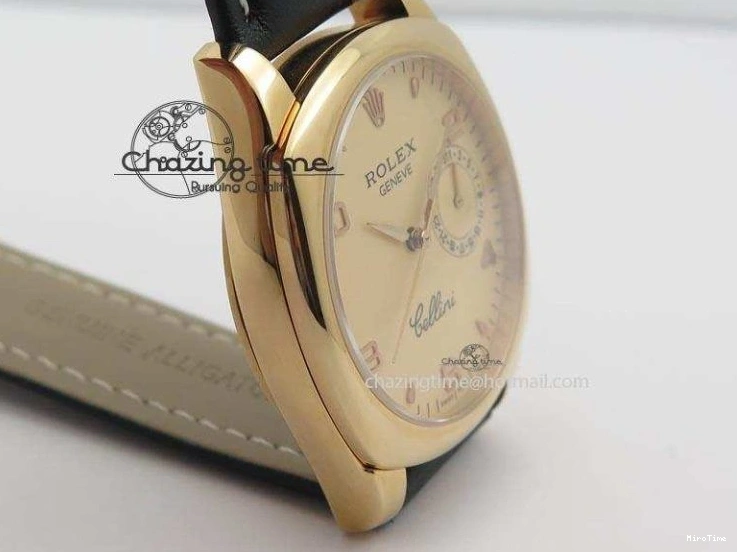 MiroTime 0103 EyeCatching Cellini Date RG Rose Gold Dial Numeral Markers On Black Leather Strap A 3884